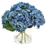 Blue Hydrangea in Cyclinder Vase JuneFlowers.com