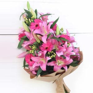 Flowers for Delivery same day | Bouquet of Lavish Pink Lilly With Gerbera in Bangalore | Order Now At JF