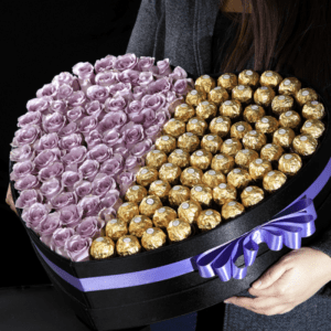 Ferrero Bouquet - Fresh Delicious Heart Shape Flower Box | valentine day bouquet | Order Now at JF