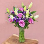 Purple Roses with Lilly in vase | send flowers online delhi | Order Now At JF