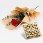 Spectacular Single Rose Ferrero- valentines day chocolates & Flower | Juneflowers.com