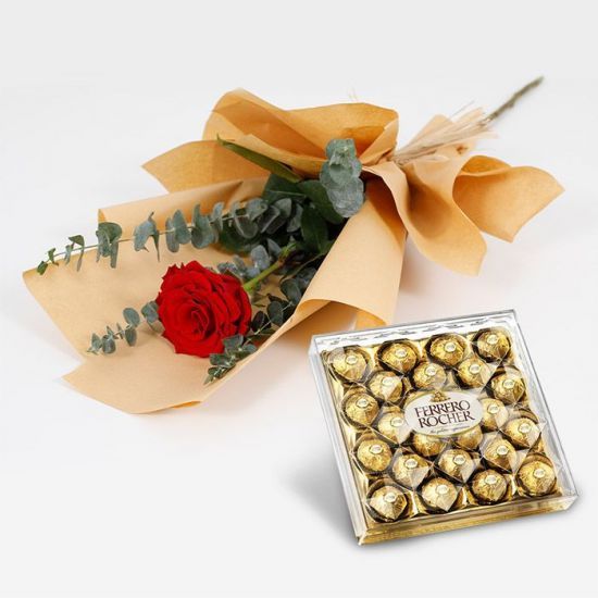 Spectacular Single Rose with Ferrero Spectacular Single Rose Ferrero- valentines day chocolates & Flower | Juneflowers.com