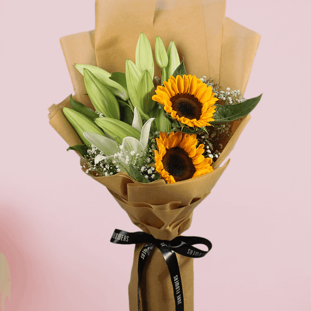 lily & Sunflower Duo- Send/Buy Sunflower Bouquet to India | Order Now at Juneflowers.com