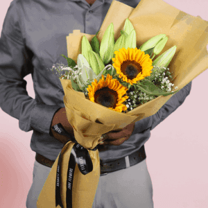 lily & Sunflower Duo- Send/Buy Sunflower Bouquet to India | Order Now at Juneflowers.com