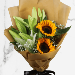 lily & Sunflower Duo- Send/Buy Sunflower Bouquet to India | Order Now at Juneflowers.com