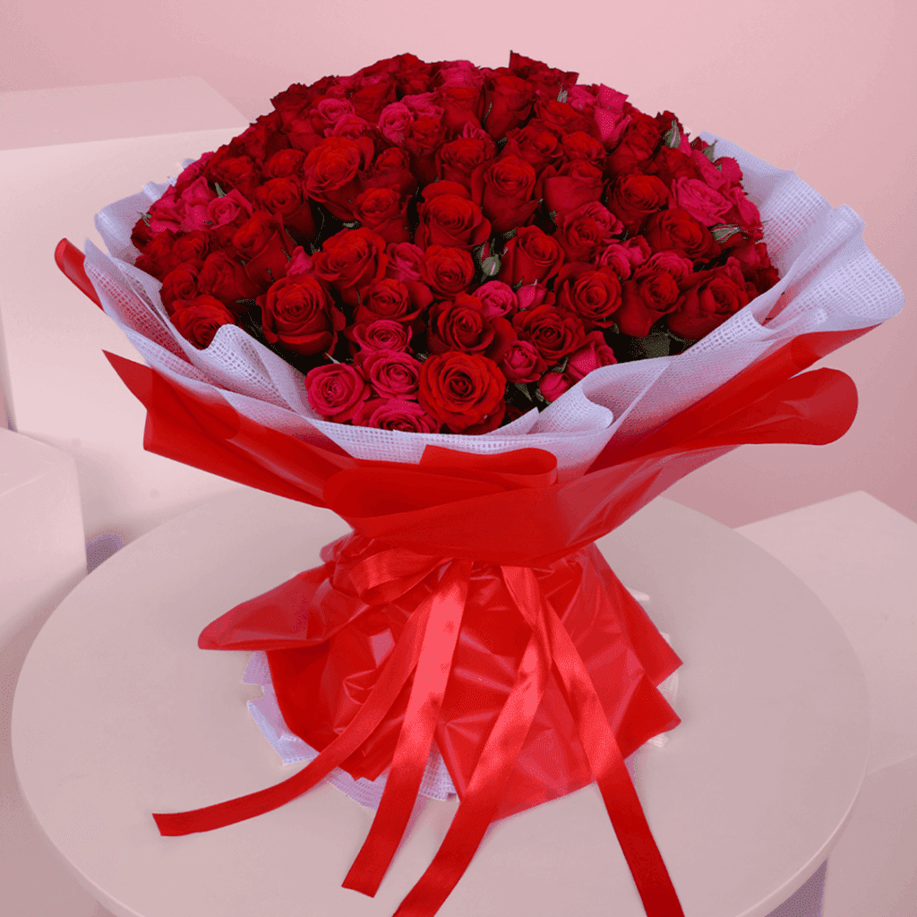 100 roses bouquet- Valentines Flower Bouquet - Order now June Flowers