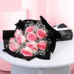 Timeless Black & Pink Rose Bouquet1