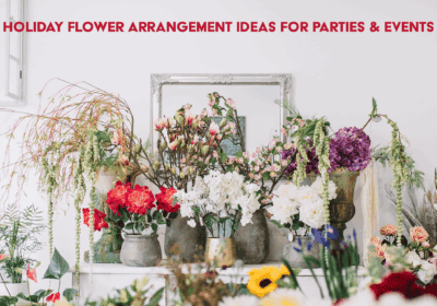 Holiday flower arrangement with festive blooms and greenery, perfect for parties and special events.