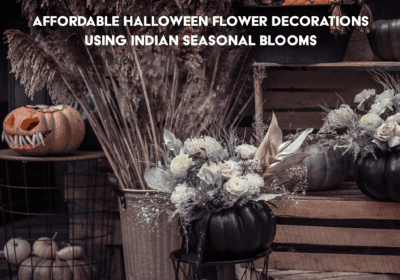 Affordable Halloween flower decorations made with Indian seasonal blooms and natural festive colors.
